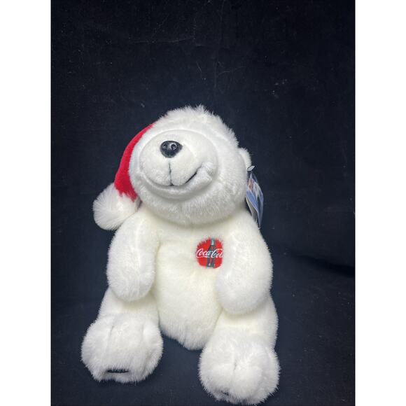 Coca-Cola Other - Coca Cola Bear 1996 12" Plush Stuffed Animal White Polar With Santa Hat Vintage